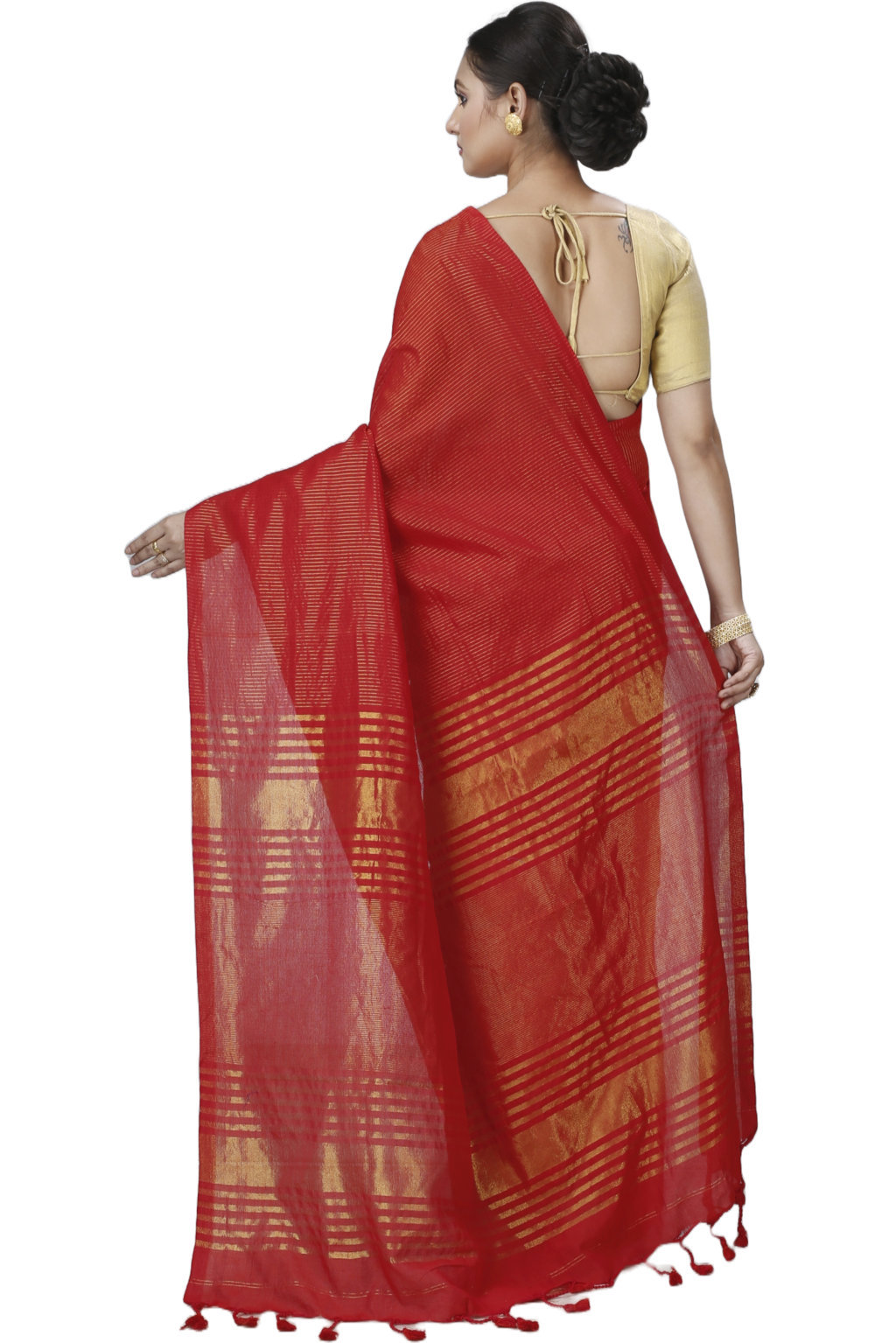 Red Blended Cotton Tama Hand Loom Saree (1206)